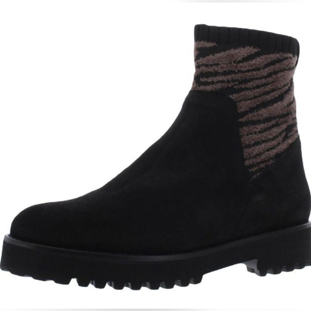 Andre Assous Sare Black Suede Animal Print Ankle Sock Boots Shoes Size 10 New